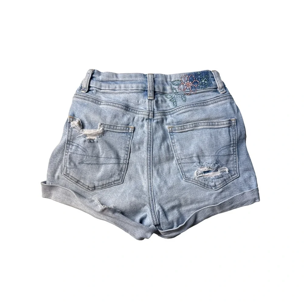 American Eagle Stretch Mom Shorts Distressed Cuffed Denim Soft Girl Summer Sz 00